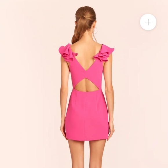 Amanda Uprichard barbie hot pink Gimlet ruffle sleeve cut out back mini dress - Picture 3 of 13
